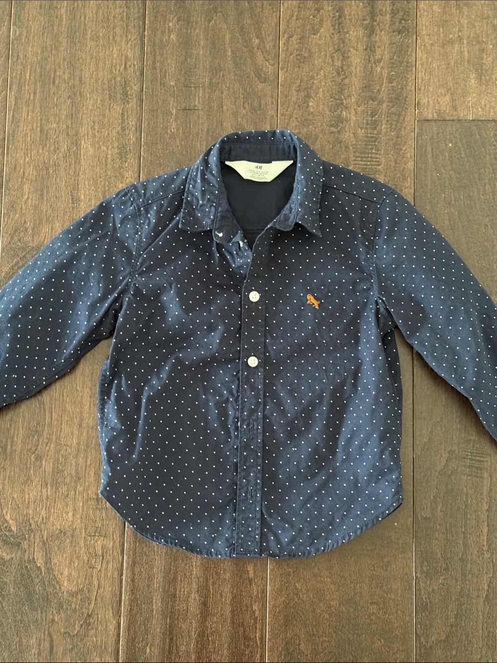H&M Navy Blue Cotton Button-Down Shirt with White Dots